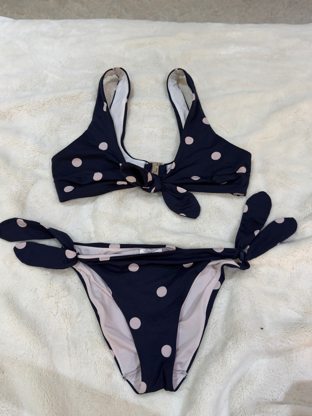 H&M Navy Blue Bikini with Light Pink Polka Dots